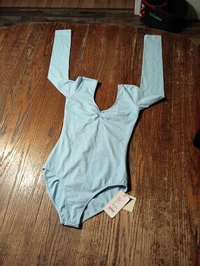 New Medium Sansha Signature Light Blue Long Sleeve Simone Bodysuit Leotard Dance